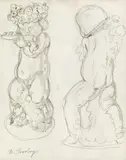 Michael Powolny, Design drawing "Flötenputto, pencil on paper; signed on the lower left: "M. Powolny"; framed
