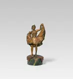 Franz Xaver Bergmann, Erotic dancer, bronze, cast, partly patinated and cold painted; folding skirt; signed on the reverse on the skirt; stone base