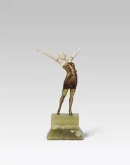 Kleine Dancer by Josef Lorenzl, bronze, cast, cold painted; ivory; signed on the reverse of the green stone base: "LORENZL", sold Jun 2018
