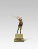 Kleine Dancer by Josef Lorenzl, bronze, cast, cold painted; ivory; signed on the reverse of the green stone base: "LORENZL", sold Jun 2018