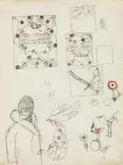 Bertold Löffler, Sketch for a fairytale book of Hans Christian Andersen, pencil and coloured pencil on paper; framed