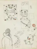 Bertold Löffler, Sketch for a fairytale book of Hans Christian Andersen, pencil and coloured pencil on paper; framed