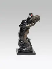 Carl Wollek, Elf with salamander, bronze, cast, dark patinated; signed and dated on the reverse; old sticky label of the Künstlerhaus