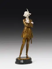 Bruno Zach, Girl with a Cigarette, bronze, ivory; signed