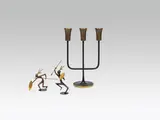Franz Hagenauer, Candlestick & 2 Warriors, brass, metal, cast, coppered, partly patinated; marked