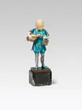 Richard W. Lange, Boy with ram figure, bronze, ivory; signed, cast stamp; stone base