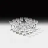 Emil Hoppe, 21 Drinking glasses, clear glass, cut; 10 goblets and 11 liqueur glasses