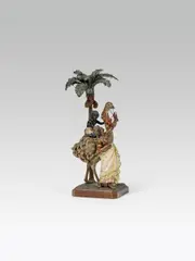 Franz Xaver Bergmann, Orientalin mit Straußenreiter, bronze; marked