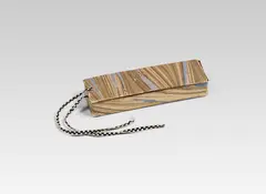 Case by Koloman Moser, cardboard, marbleized paper, black and white ribbons, padded on inside; silver stamp "WW" and Rosenmarke, offered Jun 2016