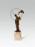 Alfred Brandel, Young lady with parrot, bronze, ivory, marble; signed on the bronze plinth: "A. Brandel fec."