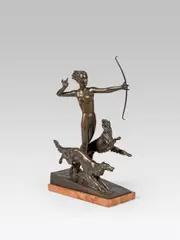 Diana mit Hunden by Josef Lorenzl, Bronze, gegossen, patiniert; signiert: "Lorenzl"; Steinplinthe, sold Feb 2016