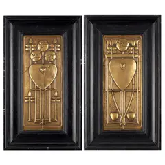 Talwin Morris, PAIR OF RARE GLASGOW SCHOOL PANELS, CIRCA 1893, 1893, brass with repoussé decoration