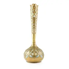 André Villien, FRENCH ART NOUVEAU VASE, CIRCA 1910, 1910, brass and opalescent glass