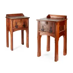 William White, NEAR PAIR OF GOTHIC REVIVAL BEDSIDE CABINETS, CIRCA 1860, 1860, one constructed from pitch pine, 46.5cm wide, 84.5cm high, 44.5cm deep