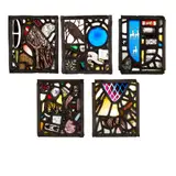 Florence Camm, FIVE ARTS & CRAFTS STAINED GLASS PANELS, CIRCA 1928, 1928, painted and leaded glass in a collage design