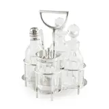 Christopher Dresser, SILVER PLATE FOUR-PIECE CRUET SET, CIRCA 1880, 1880, fitted with cut glass bottles for oil