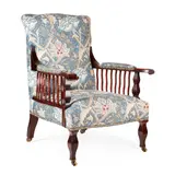 George Washington Jack, ARTS & CRAFTS MAHOGANY-FRAMED 'SAVILLE' ARMCHAIR, CIRCA 1890, 1890, the later upholstered back and seat in Morris & Co
