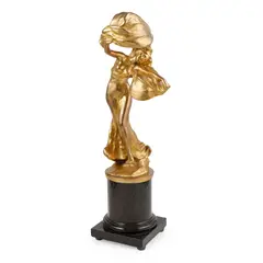 ART NOUVEAU GILT BRONZE TABLE LAMP, CIRCA 1903 by Peter Tereszczuk, 1903, raised on a turned marble base and wired for electricity, sold Nov 2020