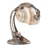 Moritz Hacker, JUGENDSTIL SHELL TABLE LAMP, CIRCA 1900, 1900, silvered pewter with shell shade