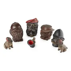 Bernhard Bloch, GROUP OF AUSTRIAN TERRACOTTA TOBACCO JARS AND FIGURES, CIRCA 1900, 1900
