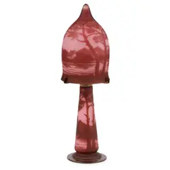Loetz, 'RICHARD' CAMEO GLASS TABLE LAMP, CIRCA 1920, 1920, pink glass overlaid in purple with an allover etched design of a house on a lake within a mountain landscape
