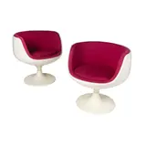 Eero Aarnio, Pair of Cognac Chairs, lacquered fibreglass and upholstery, 'Asko' metal label