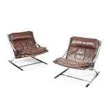 Paul Tuttle, Pair of Zeta Chairs, designed 1968, 1968, steel and brown leather