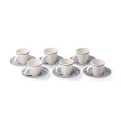 Julian Stair, Set of Six Demitasse Cups and Saucers, c.1992, 1992, sgraffito decoration in blue through a white glaze