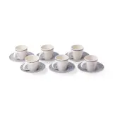 Julian Stair, Set of Six Demitasse Cups and Saucers, c.1992, 1992, sgraffito decoration in blue through a white glaze