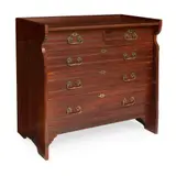 Charles Eastlake, GOTHIC REVIVAL MAHOGANY CHEST OF DRAWERS, CIRCA 1870, 1870, each fitted with brass swing handles and horizontal mouldings and enclosed by leaf carved brackets