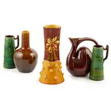 'HUMP BACK' POTTERY WATER JUG CIRCA 1880 by Christopher Dresser, 1880, covered in an ochre glaze, sold Apr 2020