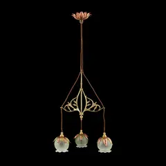 William Arthur Smith Benson, ARTS & CRAFTS BRASS AND COPPER CEILING LIGHT, CIRCA 1900, 1900, each cast with leafy boughs and suspending light fittings with Vaseline glass shades