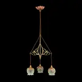 ARTS & CRAFTS BRASS AND COPPER CEILING LIGHT, CIRCA 1900 by William Arthur Smith Benson, 1900, each cast with leafy boughs and suspending light fittings with Vaseline glass shades, sold Apr 2020