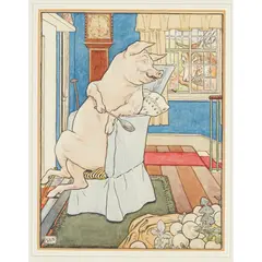 Leonard Leslie Brooke, SET OF EIGHT ORIGINAL ILLUSTRATIONS FOR 'THE THREE LITTLE PIGS, CIRCA 1904, 1904