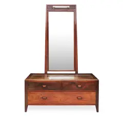 Betty Joel, ANDOMAN PADOUK WOOD DRESSING TABLE, CIRCA 1926, 1926, the top with inset glass preserve below a tall mirror with bevelled plate and light