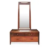 Betty Joel, ANDOMAN PADOUK WOOD DRESSING TABLE, CIRCA 1926, 1926, the top with inset glass preserve below a tall mirror with bevelled plate and light