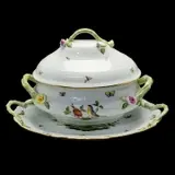 Herend, Rothschild Bird Pattern Porcelain Soup Tureen and Underplate.