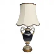 Porcelain Snake Handled Lamp by Meissen, Converted from vase urn form, cobalt glaze with parcel gilt trim, giltwood base scalloped shade with blue and gilt trim, sold Oct 2022