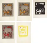 Joan Miró, Ruthven Todd Album, An Alien World for Dolores Miró: five impressions, 1947, Five works, including four etching and aquatints in colors (one with hand additions in white and black gouache), and a pochoir with hand-coloring in yellow and purple, on Rives BFK and wove paper, with full margins