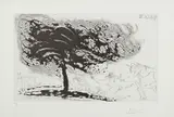 Pablo Picasso, Arbre dans la tempête, avec fuite vers une église (Tree in the Storm, Escaping to a Church), plate 281, from 347 Series, 1968, Etching and drypoint, on Rives BFK paper, with full margins