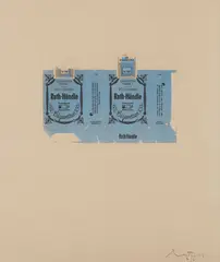 Roth-Handle II (Blue) by Robert Motherwell, 1975, Aquatint and line-cut with hand coloring, on buff Dewint handmade paper, with full margins, sold Apr 2017
