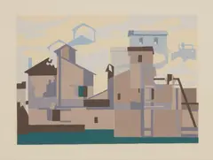 Architectural Cadences by Charles Sheeler, 1954, Screenprint in colors, on a large sheet of cream wove paper, with full margins, accompanied by a signed retrospective ca, sold Apr 2017