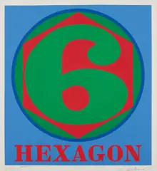 Hexagon, from Polygons by Robert Indiana, 1975, Screenprint in colors, on Arches 88 paper, with full margins, sold Apr 2017