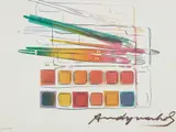 Andy Warhol, Watercolor Paint Kit, 1982, Offset lithograph in colors, on Carnival Felt Cover paper, the full sheet