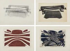 Sin Titulo 1; Sin Titulo 2; Cuarta Pared; and Doble Teatro by Guillermo Kuitca, 1997, Four lithographs with etching in colors, on Japanese paper, with full margins, offered Apr 2017