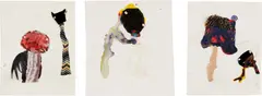 Untitled; You Live in a Pile of Vomit; and The Most I Can Hope For by Jon Pylypchuk, 2003, Three mixed media works, comprised of sand paper, fabric, paint, glitter, fur, and pencil, on wove paper, offered Apr 2017