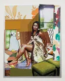 Mickalene Thomas, I've Been Good to Me, 2015, Unique mixed media print including screenprint, monoprint, silica flocking, wood veneer and digital printing in colors, on museum board, with full margins