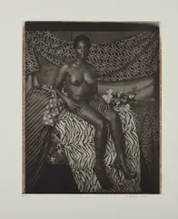 Portrait of Marie Sitting in Black and White by Mickalene Thomas, 2012, Photogravure, on Chine collé to wove paper, with full margins, offered Apr 2017