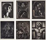 Georges Rouault, Miserere (Have Mercy), 1922-27, The complete set of 58 aquatints with drypoint and burnishing over heliogravure, on laid paper watermark Ambroise Vollard, with full margins, loose (as issued), hors-texte, with title, text and justification pages, contained in the original rust-colored linen and parchment-covered portfolio with title in gilt