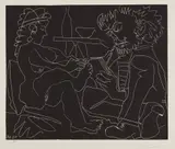 Peintre dessinant et modèle nu au chapeau (Painter Drawing a Nude Model in a Hat) by Pablo Picasso, 1965, Linocut, on Arches paper, with full margins, sold Oct 2017